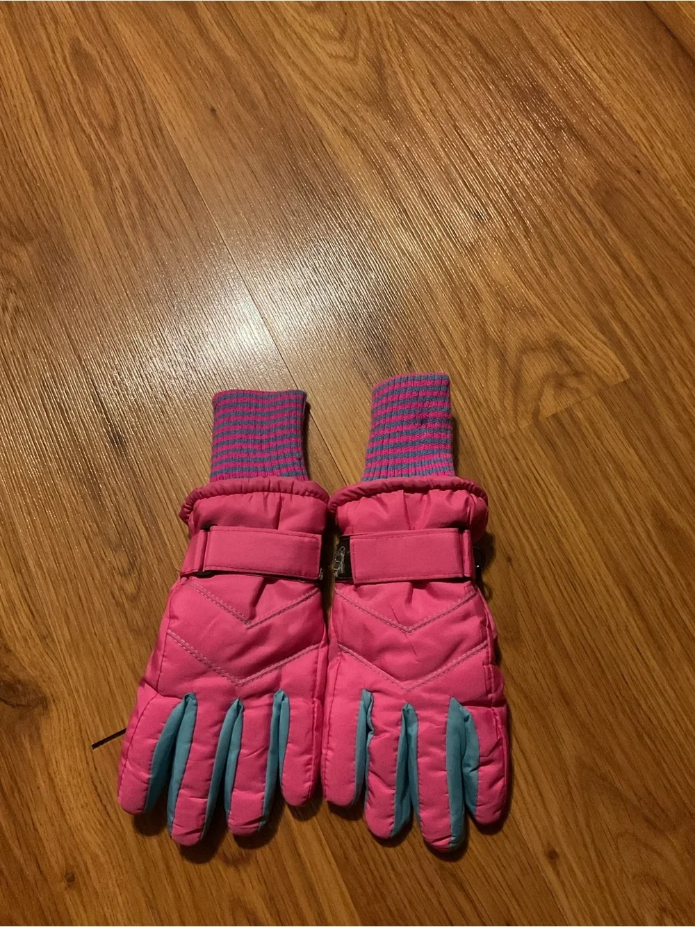 Girls Pink Aqua And Black Insulated Winter Snow Ski Gloves Size Small
